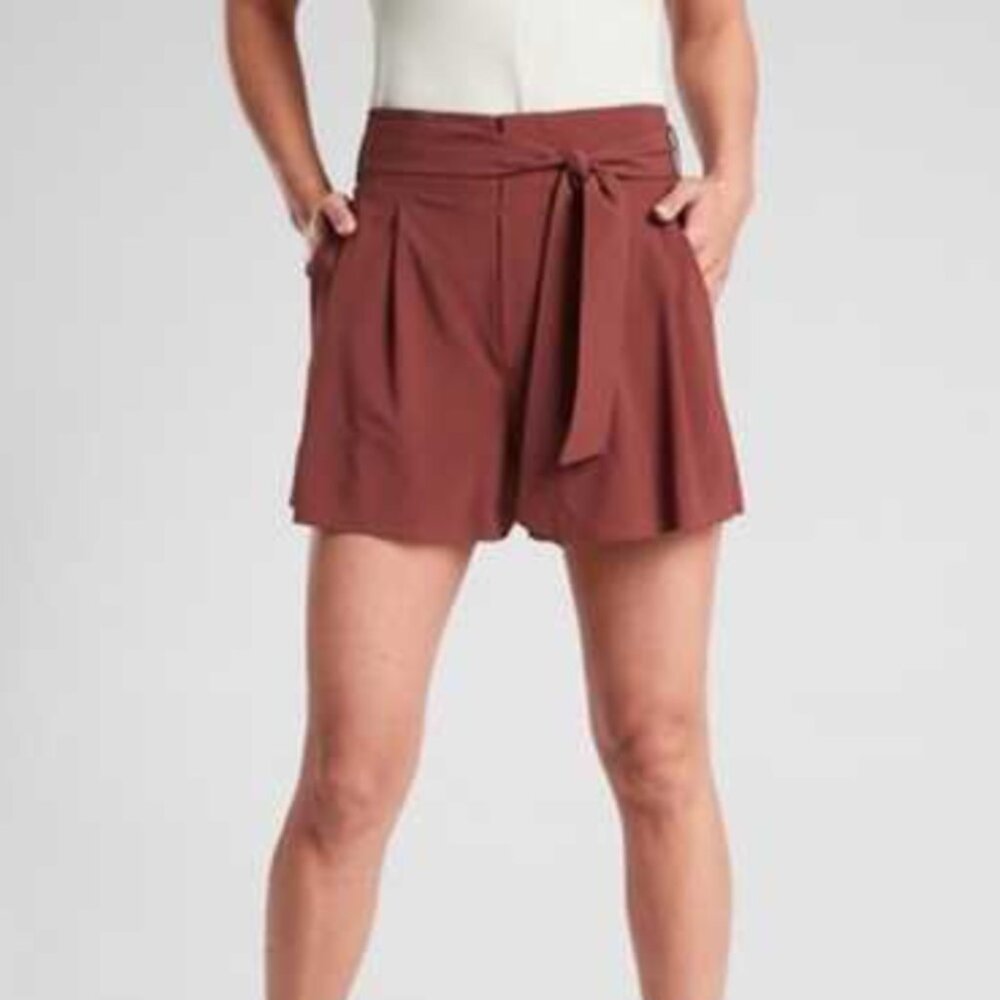 Athleta Skyline Shorts II Sz 26 Heather Rose Paperbag Waist High Rise Athleisure